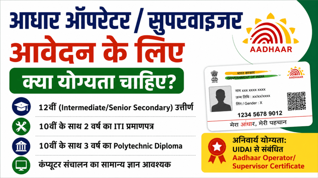 Aadhaar Supervisor बनने का मौका, 20 जून तक करें आवेदन, जानें पूरी प्रक्रिया 4 Aadhaar Seva Kendra में Aadhaar Supervisor/Operator