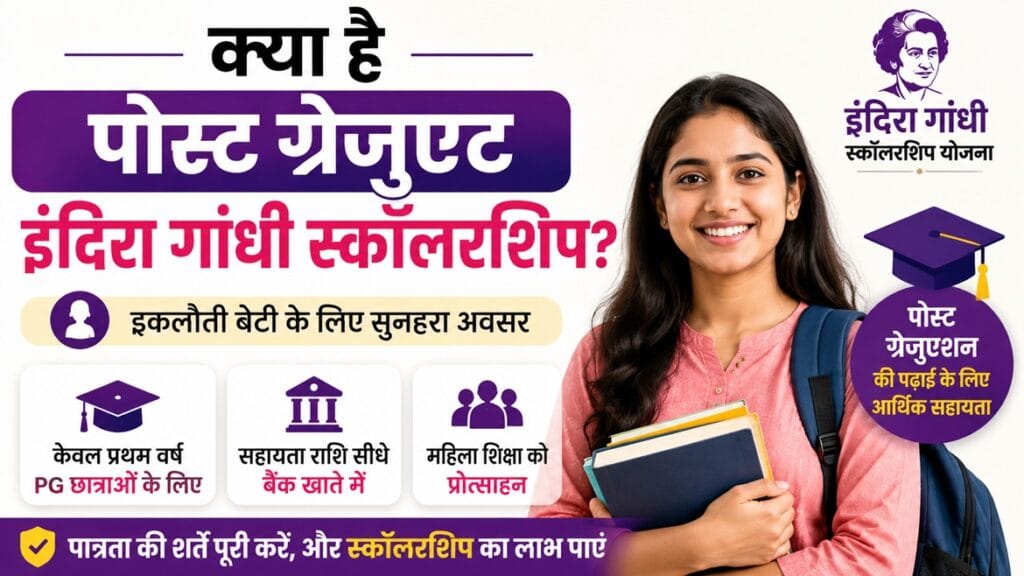 PG की पढ़ाई बेटियों को मिलेगी ₹72,400 तक की स्कॉलरशिप, बड़ी आर्थिक सहायता 4 पोस्ट ग्रेजुएट इंदिरा गांधी स्कॉलरशिप 2