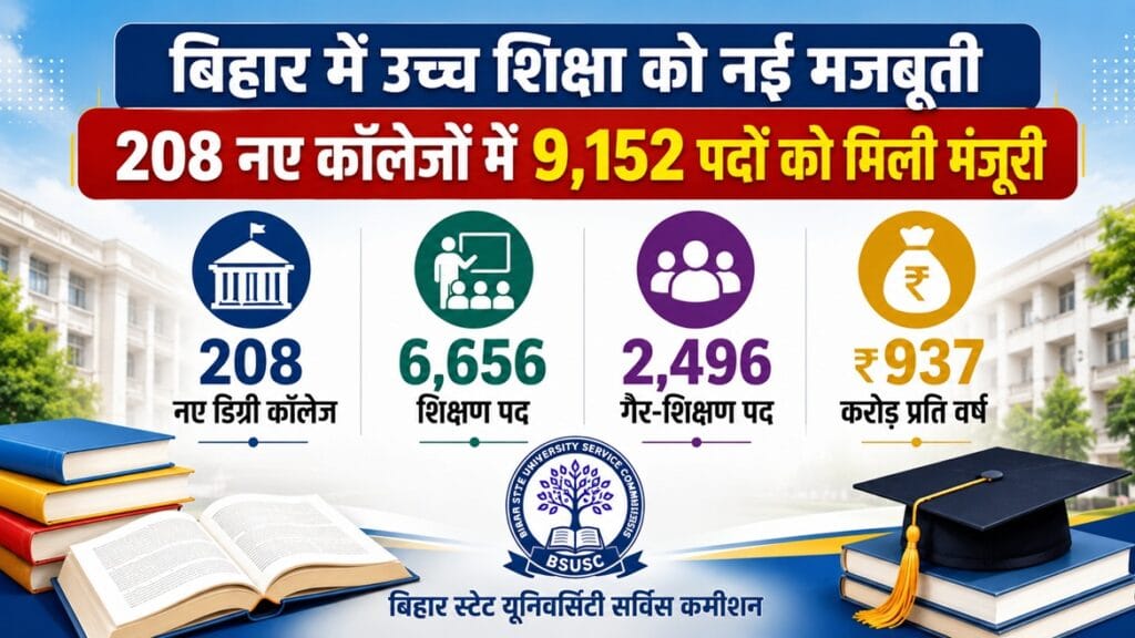 बिहार में 9,152 पदों पर Assistant Professor भर्ती की तैयारी, जल्द आ सकता है बड़ा नोटिफिकेशन 3 बिहार में 208 नए कॉलेजों के लिए मिली मंजूरी