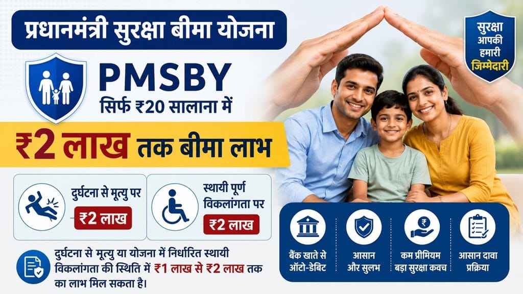 प्रधानमंत्री सुरक्षा बीमा योजना: सिर्फ ₹20 सालाना में ₹2 लाख तक दुर्घटना बीमा, जानें पात्रता और क्लेम का तरीका 4 PMSBY में दुर्घटना से मृत्यु और विकलांगता पर ₹2 लाख तक बीमा लाभ