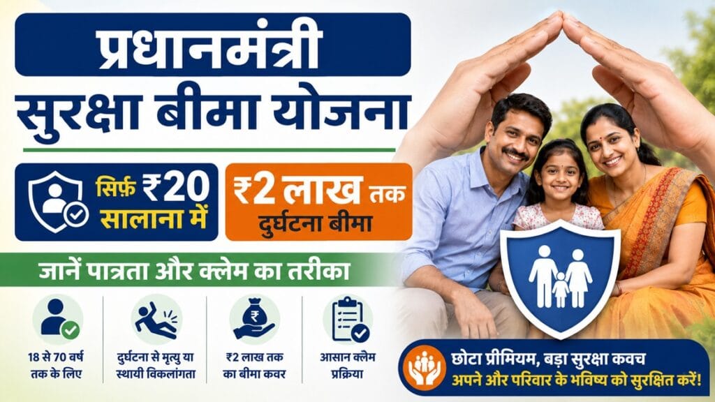 प्रधानमंत्री सुरक्षा बीमा योजना में ₹20 सालाना प्रीमियम पर ₹2 लाख दुर्घटना बीमा